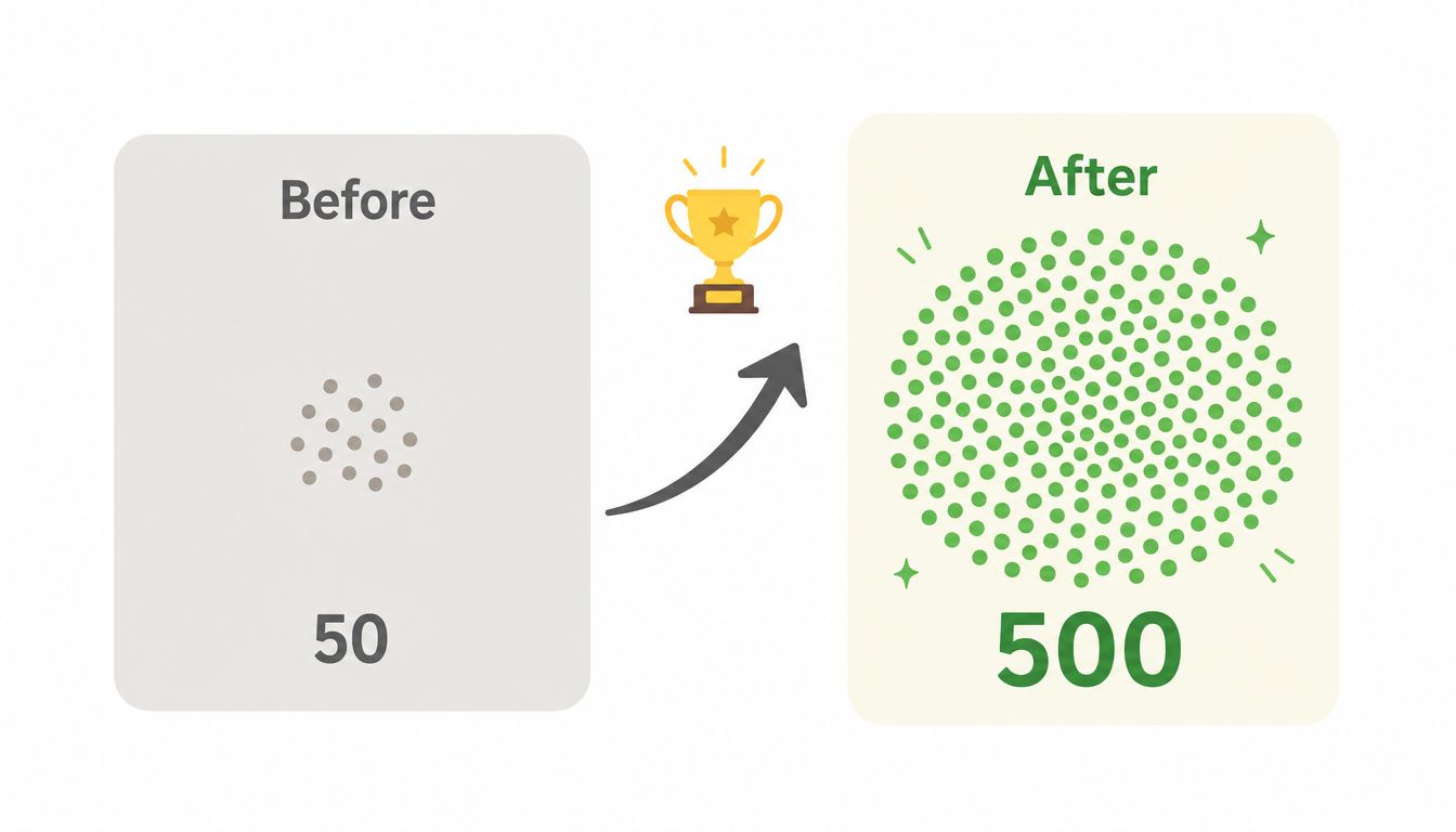 An illustration showing a before and after comparison of increasing numbers from fifty to five hundred.